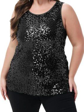 Plus Size Sleeveless Sequin Tank Top - Sparkle & Shine Party Blouse
